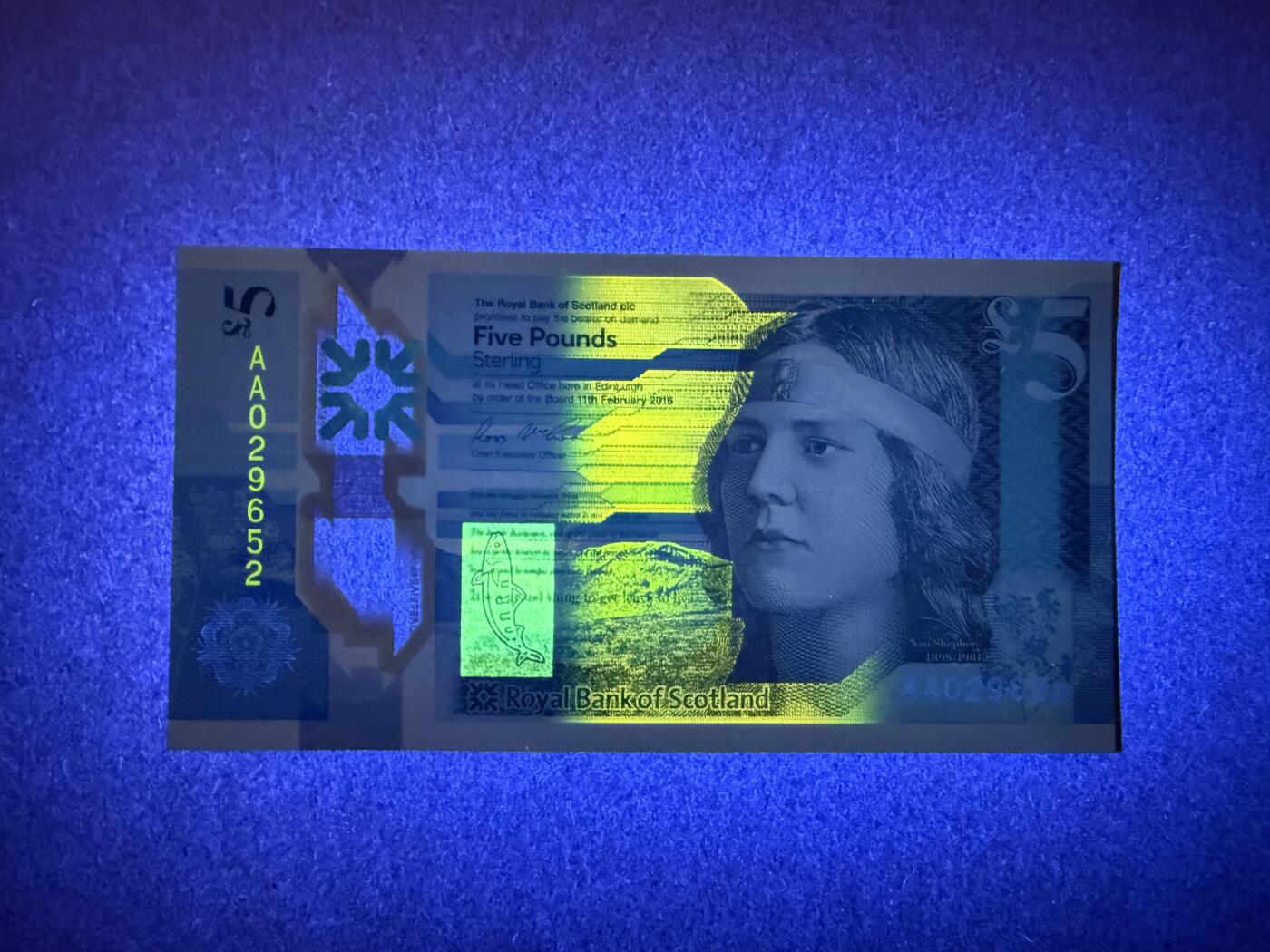 《艾美收藏》第228期-1.11周日外币精品 苏格兰5镑 UNC 2016年 皇家银行 苏格兰诗人薛帕德 AA冠无347
