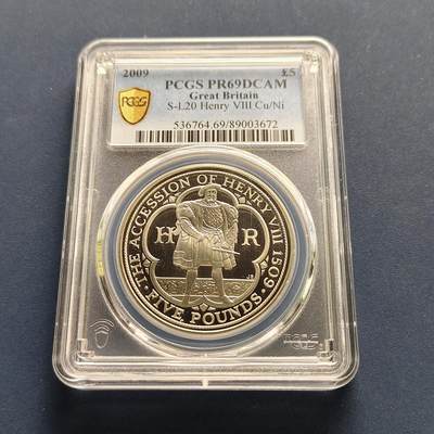 【全场包邮】纯粹捡漏拍493场 - 【收藏级】英国2009年5镑亨利八世登基500周年克朗型精制纪念币-PCGS PR69 DCAM（更高分仅2枚）