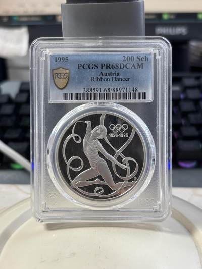 第187期拍卖 - 获奖币奥地利1995年奥运百年彩带舞1盎司纪念银币PCGS-PR68，1997年世界硬币大奖赛最佳克朗币，925银，