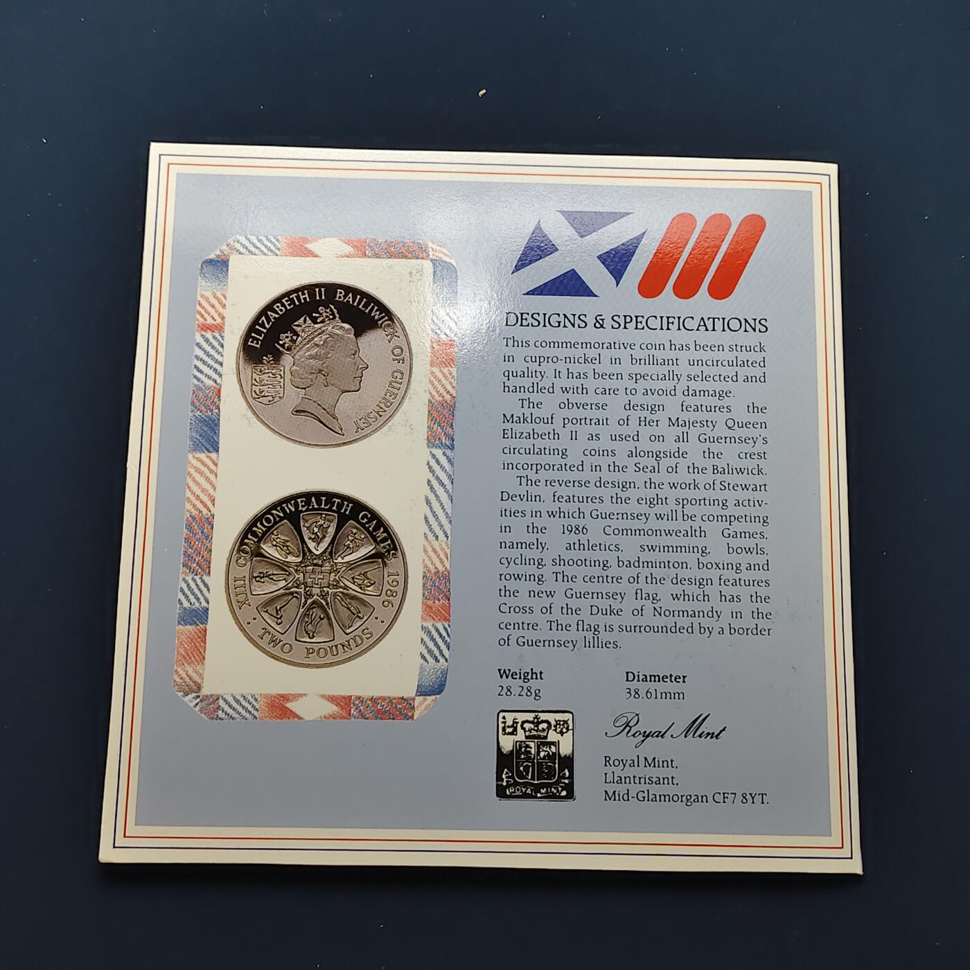 【全场包邮】纯粹捡漏拍492场【封装套币专场】-注意佣金 根西1986年2镑爱丁堡英联邦运动会官方卡装克朗型纪念币