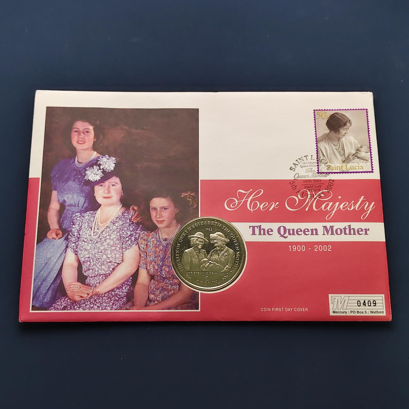 【全场包邮】纯粹捡漏拍492场【封装套币专场】-注意佣金 【邮币封】直布罗陀2002年1克朗伊丽莎白皇太后生平克朗型纪念邮币封