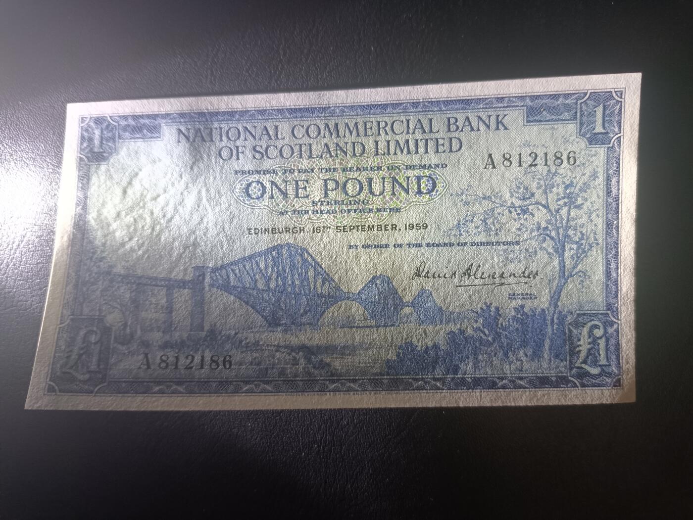 2026一月第二期，总212期 苏格兰国家商业银行1959年1镑UNC-，福斯铁桥和银行徽章，早期少见品种