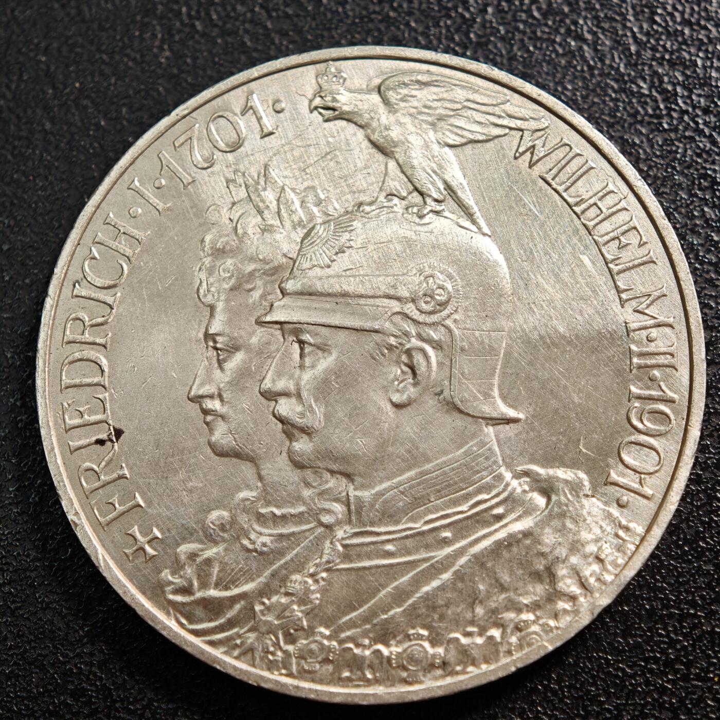 【德藏】世界币章拍卖第161期 1901年 德国普鲁士建国200周年5马克大银币 直径约：38.1mm；重约：27.7g