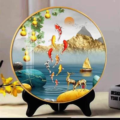 同乐收藏放漏，无佣金 - 招财摆台客厅摆件酒柜书房桌摆圆形牡丹花开富贵家和万事兴褔字