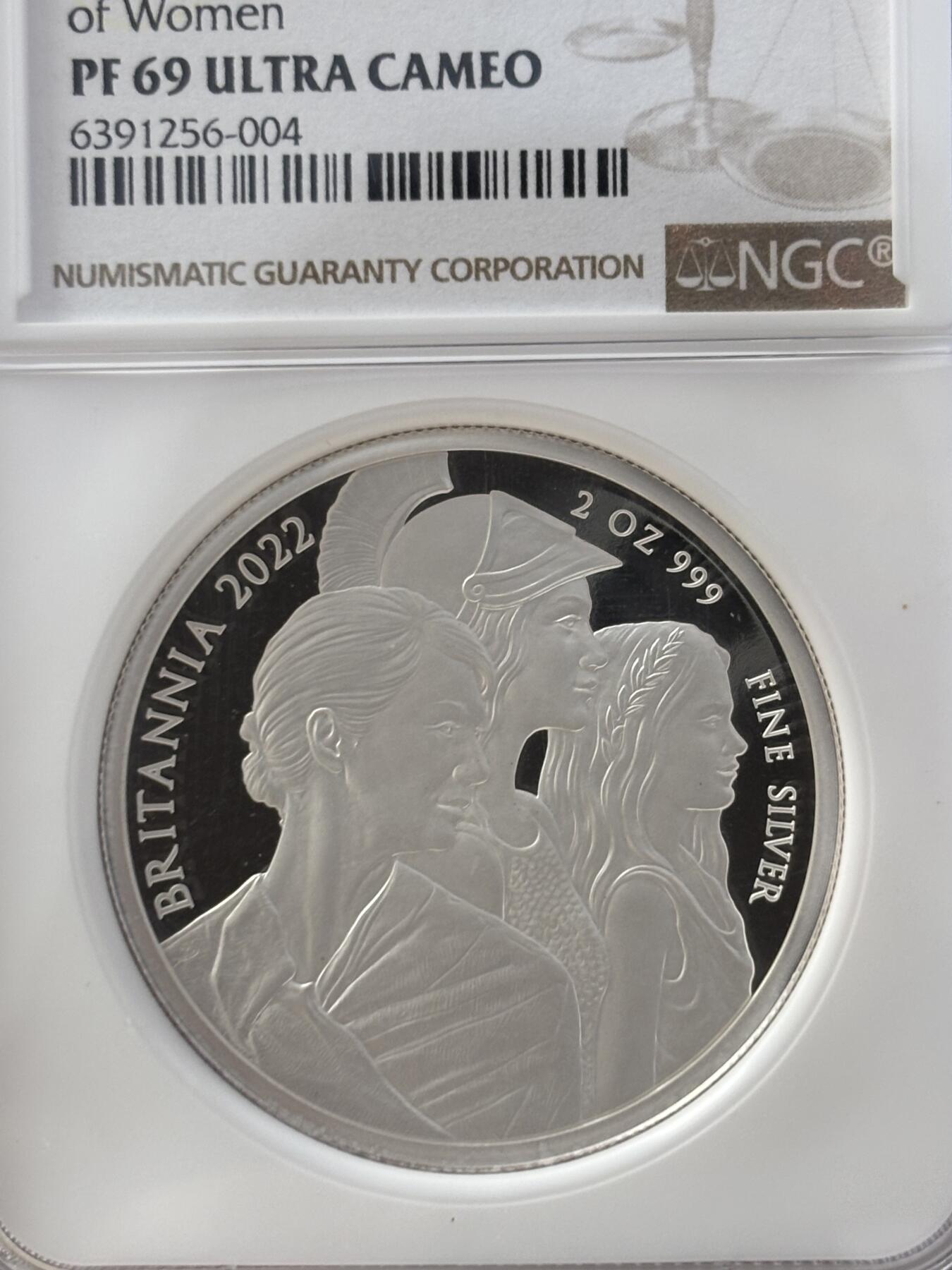第187期拍卖  英国2022年不列颠女神时代女性2盎司精制加厚银币NGC-PF69,999银，发行550枚