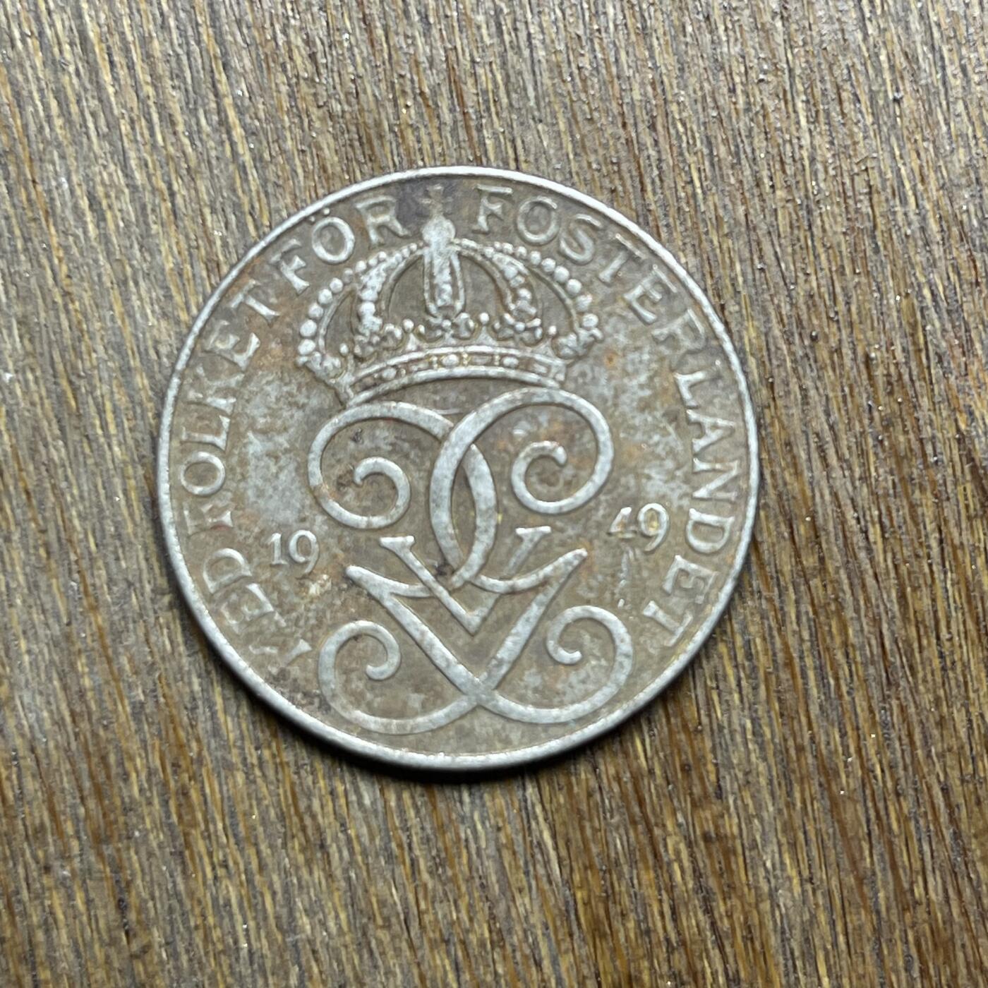 【铜匠收藏】★第137场★散币场。不寄存，30包邮。不满30元，支付5元运费。《接受代拍 代送NGC评级》 8【无寄存】1949 瑞典 5 欧尔 铁币