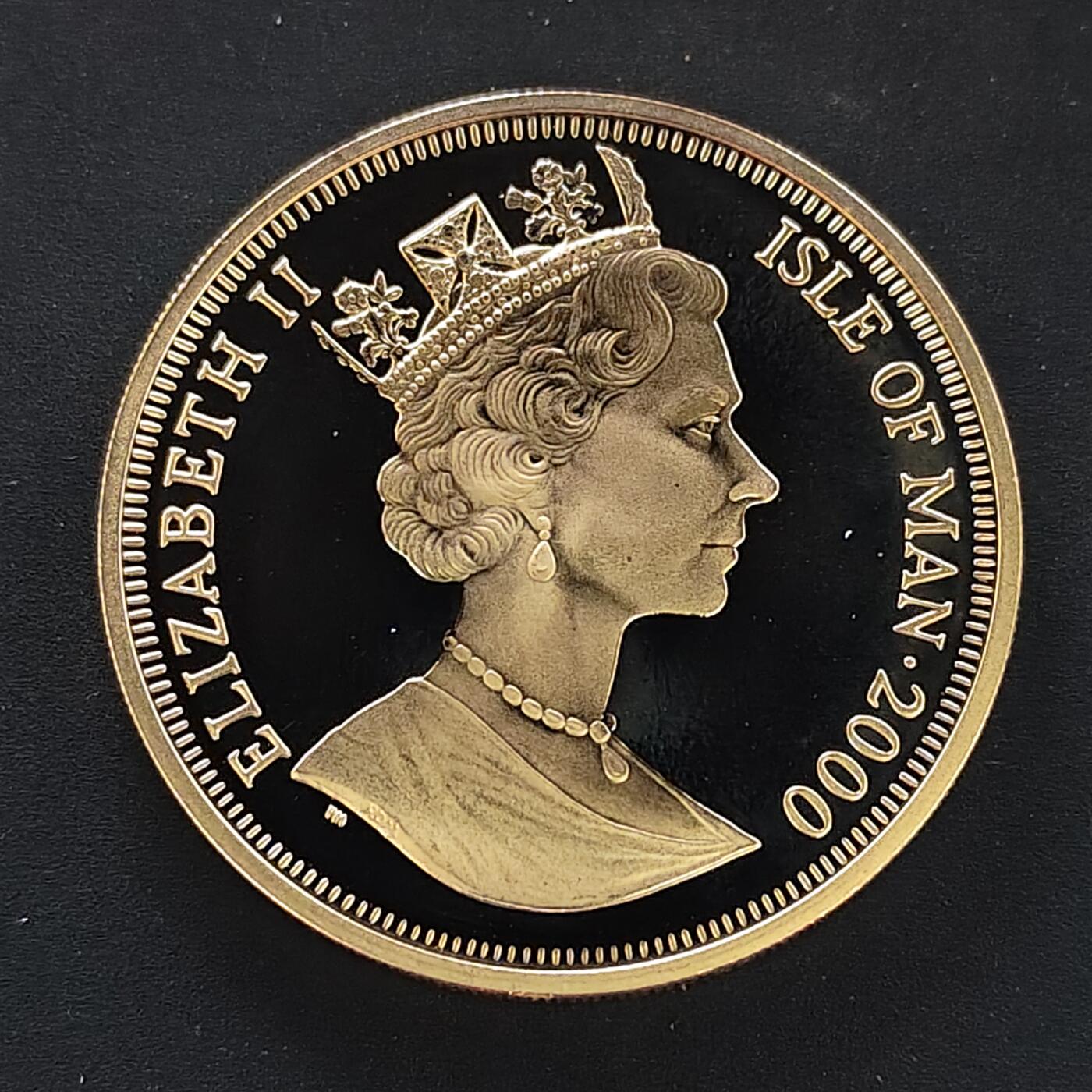 【全场包邮】纯粹捡漏拍493场 马恩岛2000年1克朗千禧年精制纪念银币-原盒【38.61毫米28.28克，纯银价约471元（按18元银价折算）】