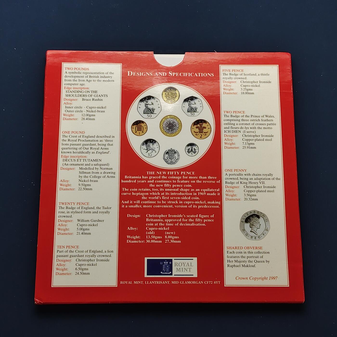 【全场包邮】纯粹捡漏拍492场【封装套币专场】-注意佣金 英国1997年官方封装套币-2镑机械时代双色币首发年份+大小版本50便士