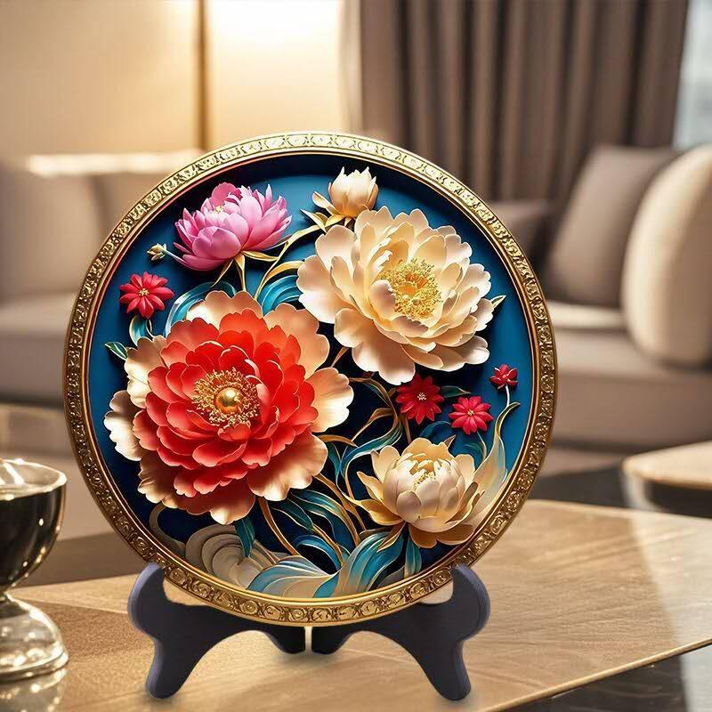 同乐收藏拍卖 招财摆台客厅摆件酒柜书房桌摆圆形牡丹花开富贵家和万事兴褔字