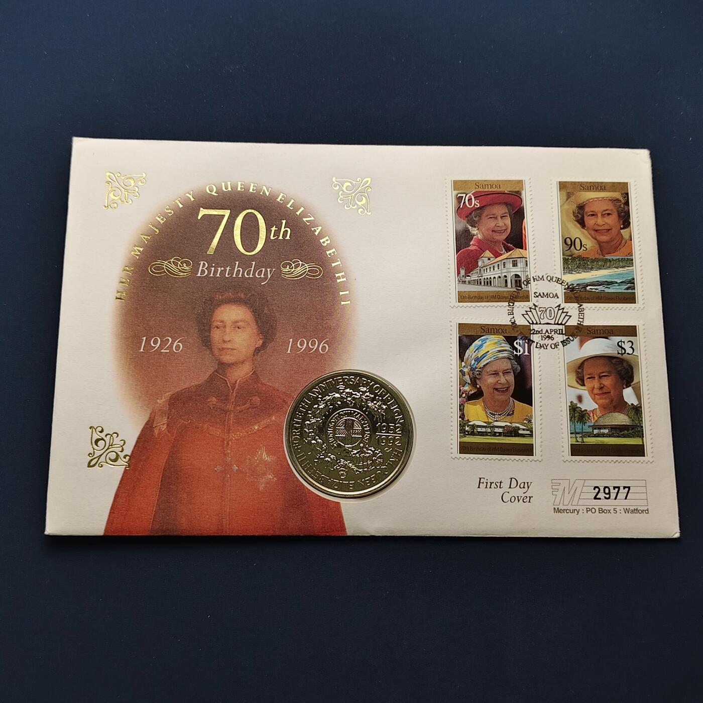 【全场包邮】纯粹捡漏拍492场【封装套币专场】-注意佣金 【邮币封】萨摩亚1992年1元女王登基四十周年克朗型纪念邮币封