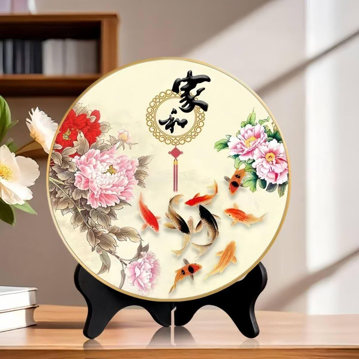 同乐收藏拍卖 招财摆台客厅摆件酒柜书房桌摆圆形牡丹花开富贵家和万事兴褔字