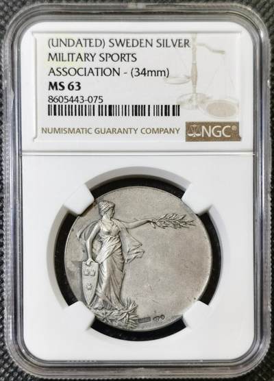 “甄选寰宇 · 臻藏岁华”新年精品场（直播拍卖）-甄臻铺-世界币章拍卖（第47期）送拍享返佣金等优惠多多 - NGC-MS63 瑞典1909年军事运动协会成立纪念银章，状态一流，磨砂底板，灰色老包浆 银价暴涨 把握入手机会
