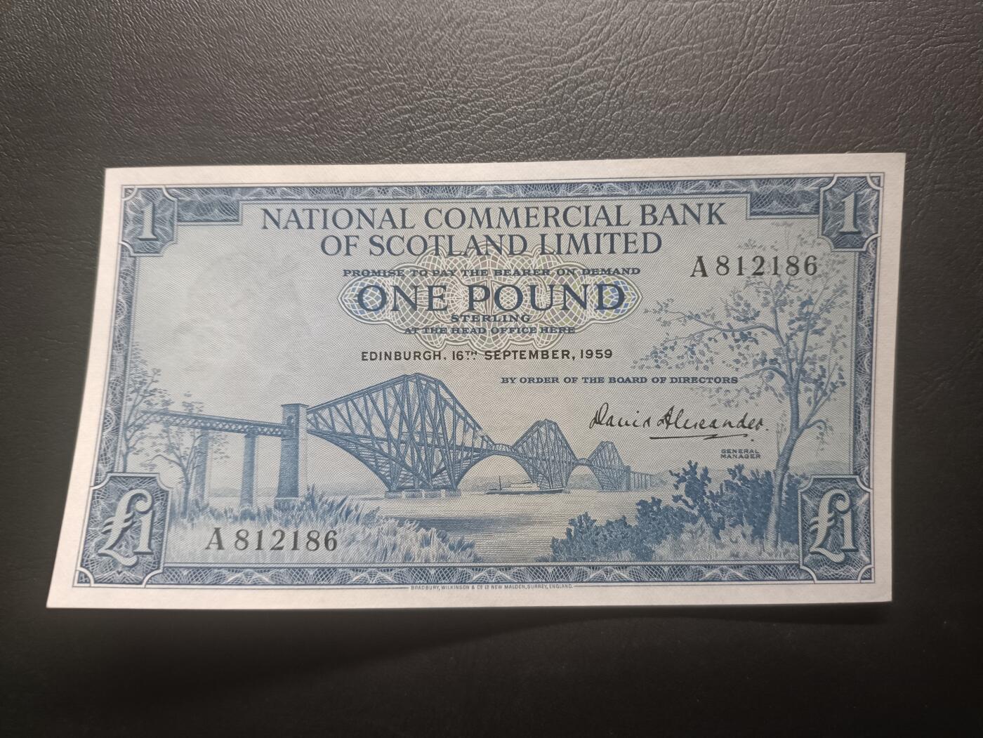 2026一月第二期，总212期 苏格兰国家商业银行1959年1镑UNC-，福斯铁桥和银行徽章，早期少见品种