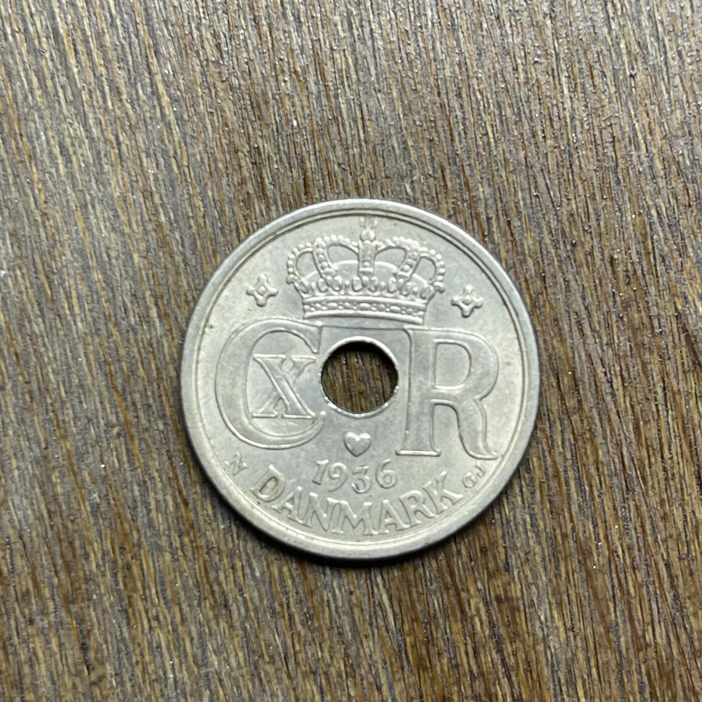 【铜匠收藏】★第137场★散币场。不寄存，30包邮。不满30元，支付5元运费。《接受代拍 代送NGC评级》 6【无寄存】1936 丹麦 爱心 25欧尔 镍币