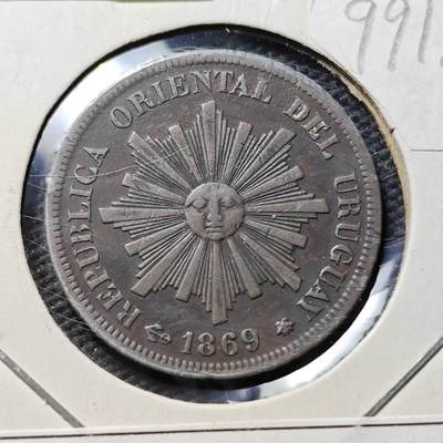 KK钱币收藏小铺  第399期  百期特拍（四拍之三）2月预留时间 周末发货 -  1869乌拉圭1分铜币 太阳脸