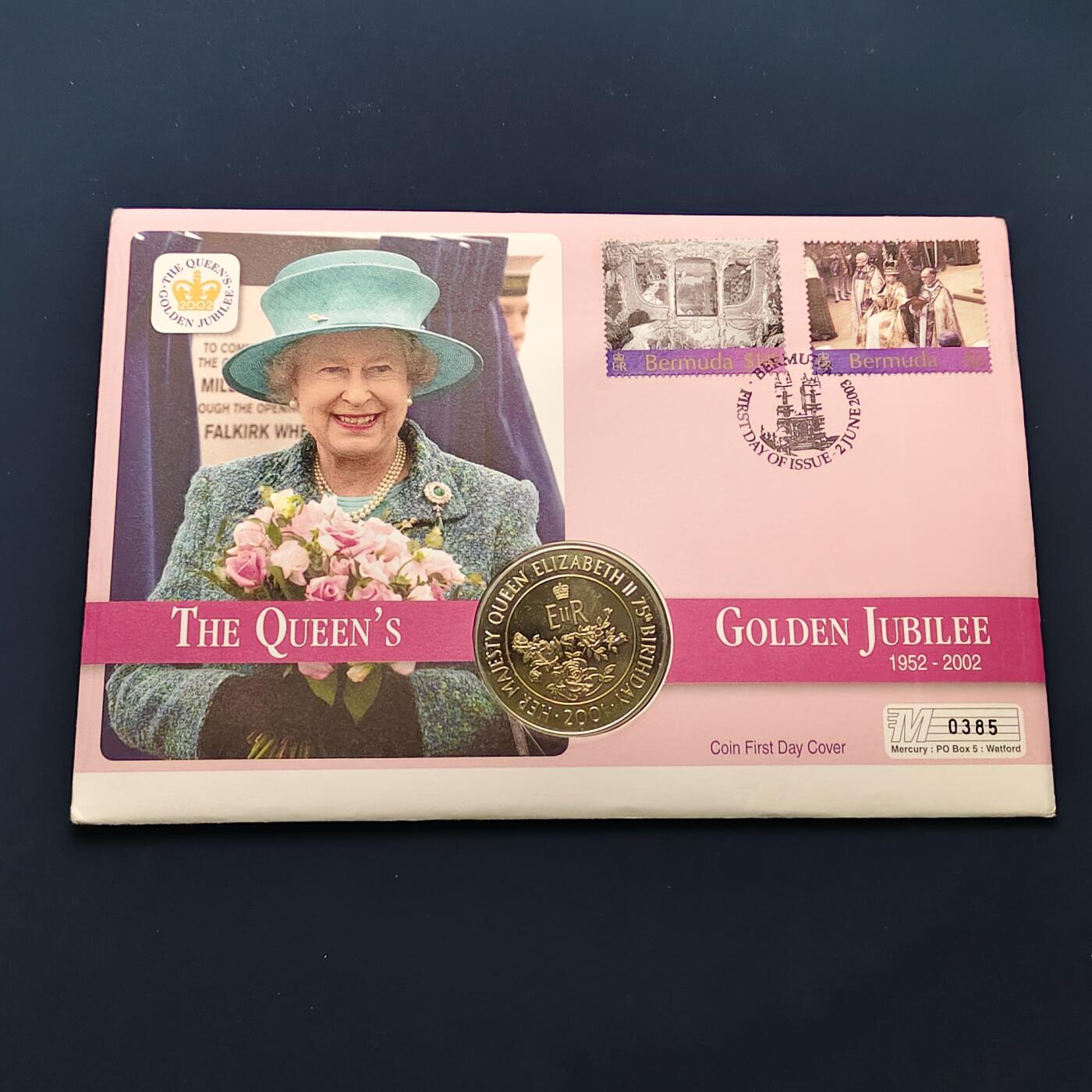 【全场包邮】纯粹捡漏拍492场【封装套币专场】-注意佣金 【邮币封】阿松森群岛2001年50便士女王登基五十周年克朗型纪念邮币封