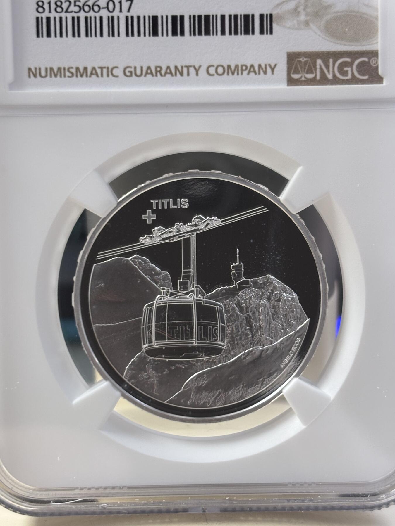 第187期拍卖 瑞士2023年铁力士山缆车精制纪念银币NGC-PF69,9999银，20克