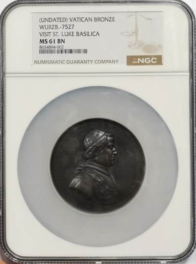 博洋堂世界钱币拍卖第156期（全场包邮） - NGC MS61 梵蒂冈1857年教皇庇护九世大铜章，直径60mm，为了纪念教皇参观博洛尼亚圣卢卡大教堂，罕见早期大铜章，原味包浆，NGC未标注日期
