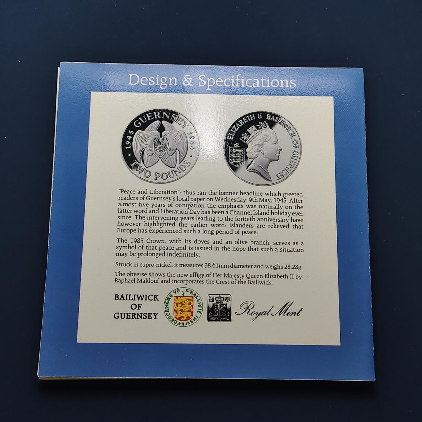 【全场包邮】纯粹捡漏拍492场【封装套币专场】-注意佣金 根西1985年2镑解放40周年官方卡装克朗型纪念币