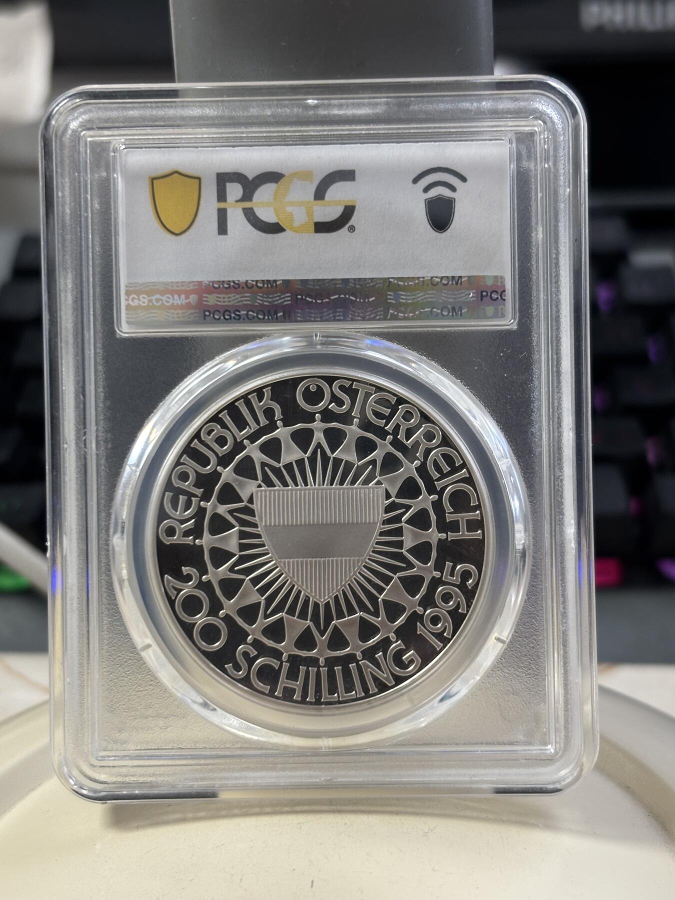 第187期拍卖 获奖币奥地利1995年奥运百年彩带舞1盎司纪念银币PCGS-PR68，1997年世界硬币大奖赛最佳克朗币，925银，
