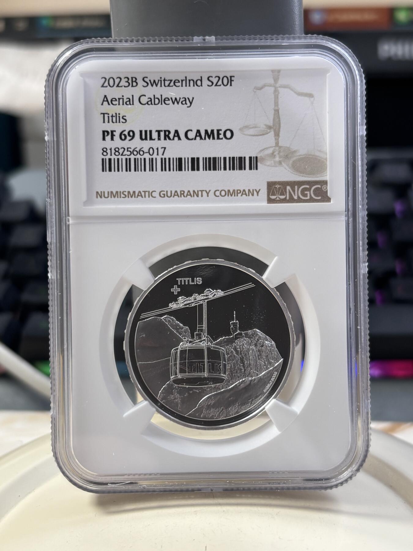 第187期拍卖 瑞士2023年铁力士山缆车精制纪念银币NGC-PF69,9999银，20克