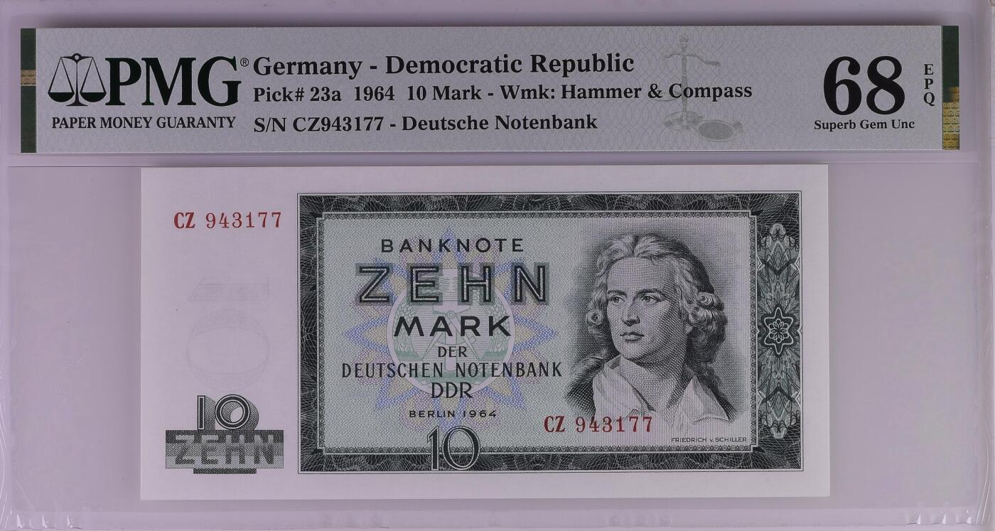 🐍甜小邱世界纸币收藏🐍第139期精品场💐 【冠军分】PMG68 民主德国 10马克 1964
