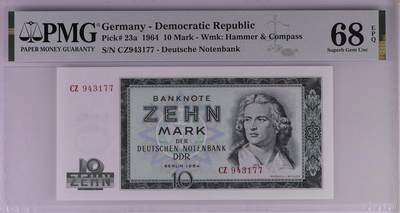 🐍甜小邱世界纸币收藏🐍第139期精品场💐 - 【冠军分】PMG68 民主德国 10马克 1964