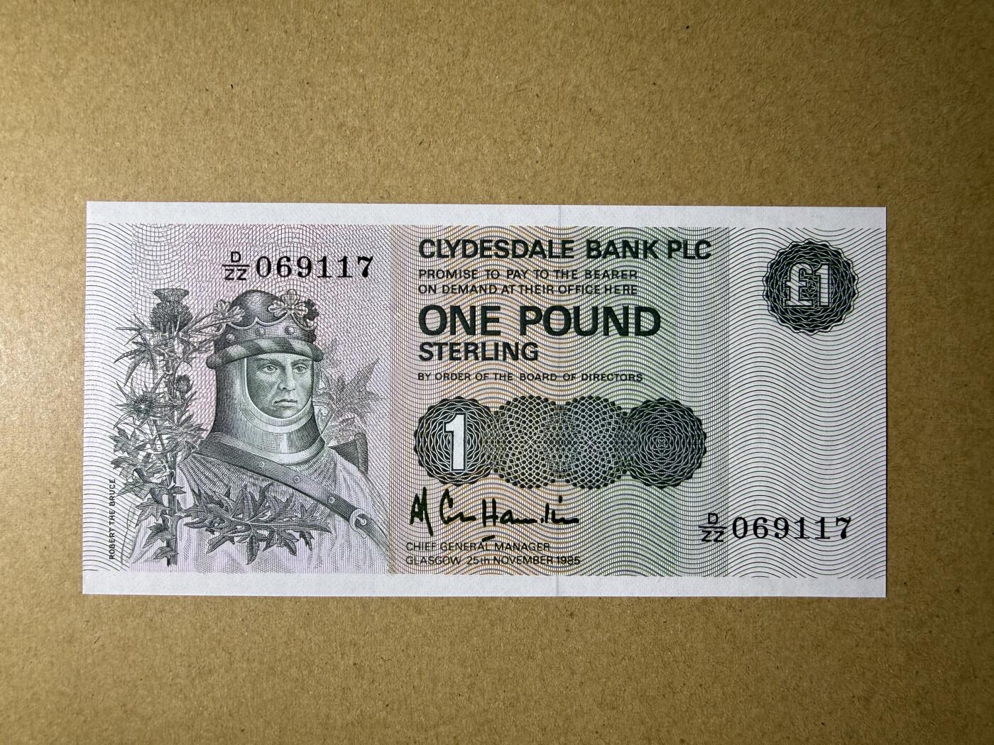 《艾美收藏》第228期-1.11周日外币精品 苏格兰1镑 UNC 1985年克莱斯戴尔银行 补号冠无4