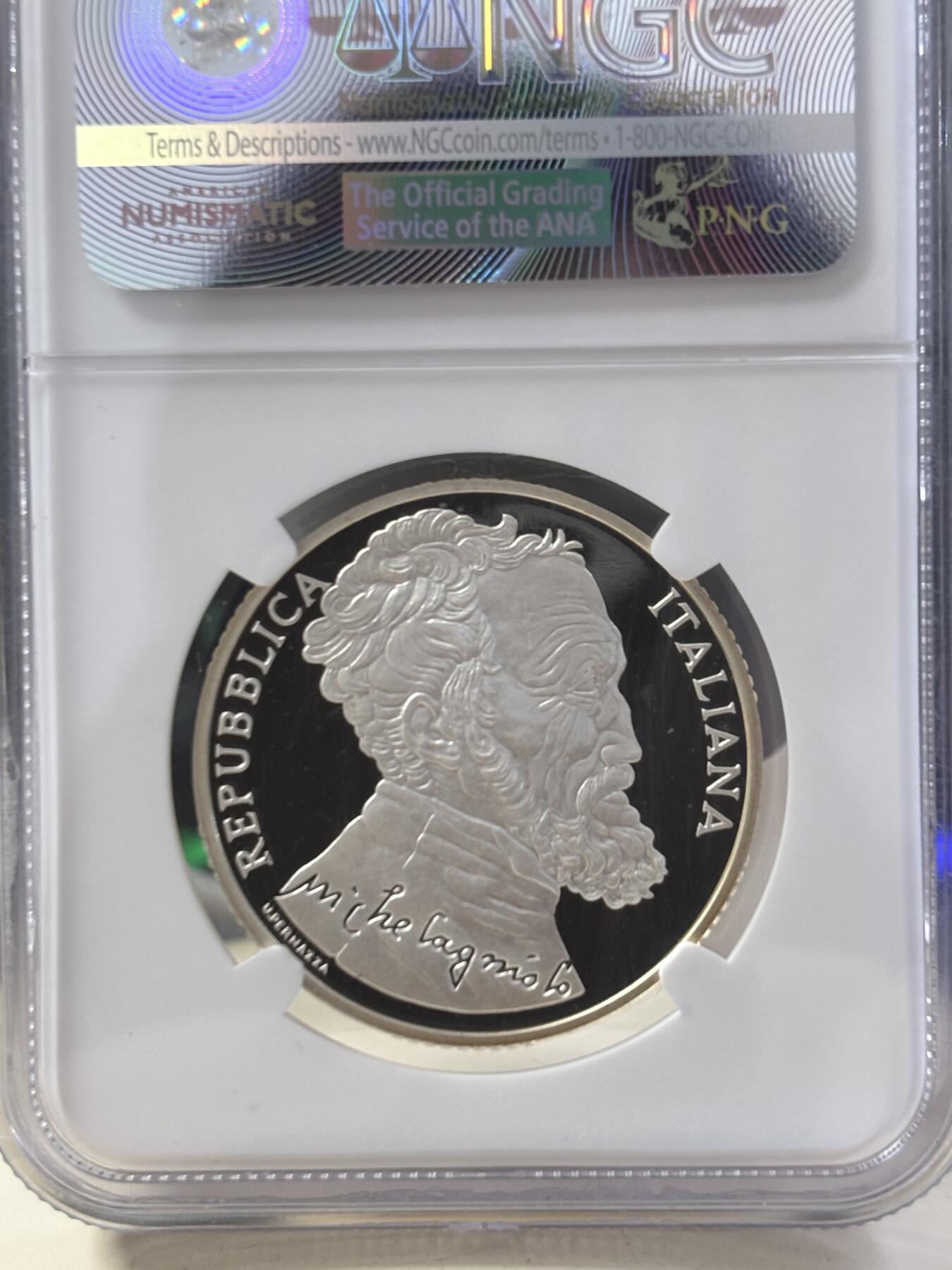 第187期拍卖 意大利2012年开朗基罗和大卫像精制纪念银币NGC-PF69原盒证书，925银，22克，发行17000枚