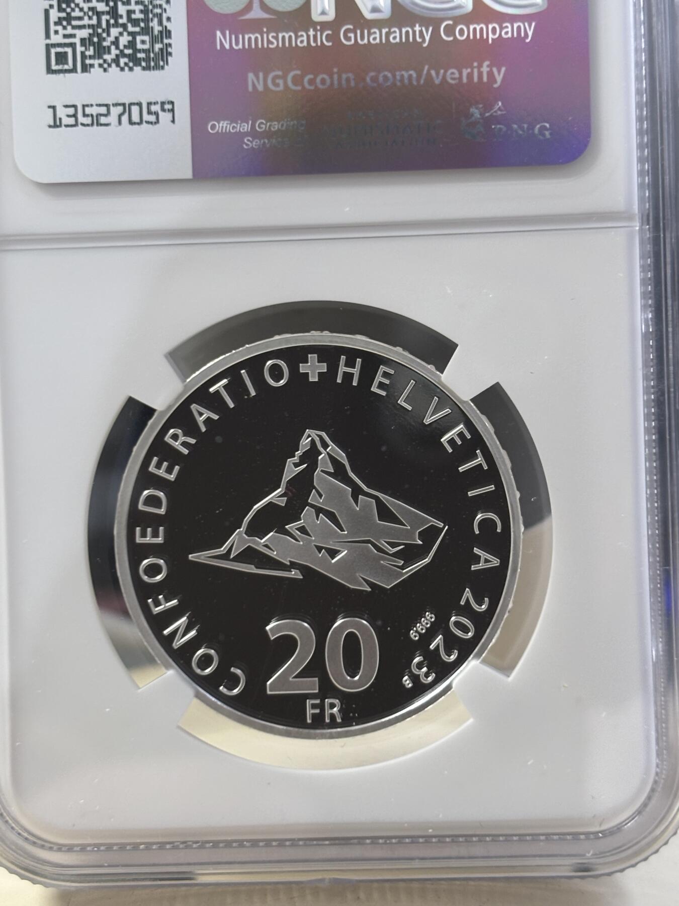 第187期拍卖 瑞士2023年马特洪峰缆车精制纪念银币NGC-PF69,9999银，20克，发行3050枚