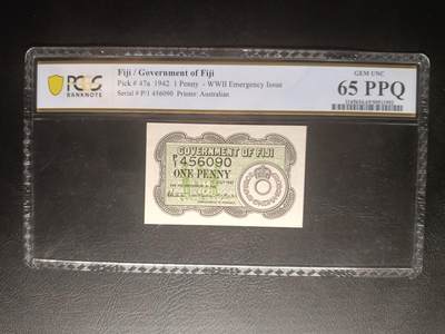 2026一月第二期，总212期 - 斐济1942年1便士PCGS白标65ppq首冠P/1，二战期间紧急印刷的纸辅币券