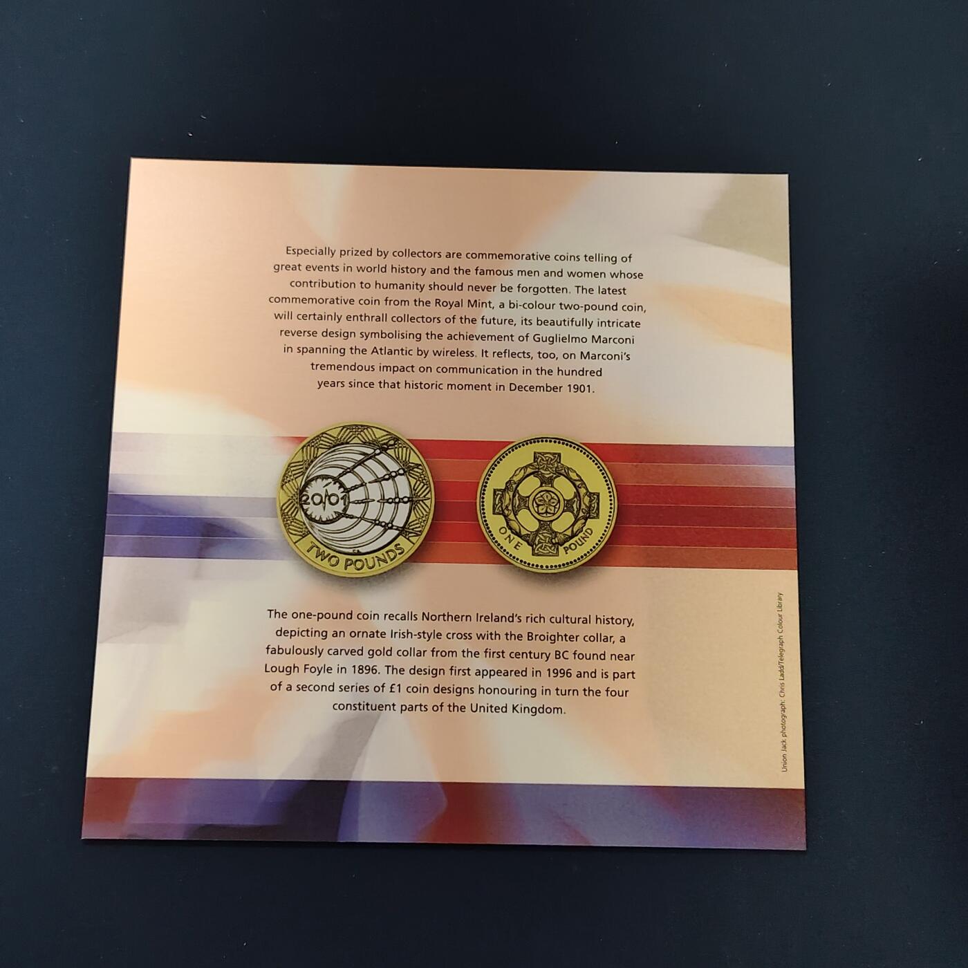 【全场包邮】纯粹捡漏拍492场【封装套币专场】-注意佣金 英国2001年官方封装套币-2镑马可尼电报+2镑机械时代+1镑凯尔特十字+流通套币