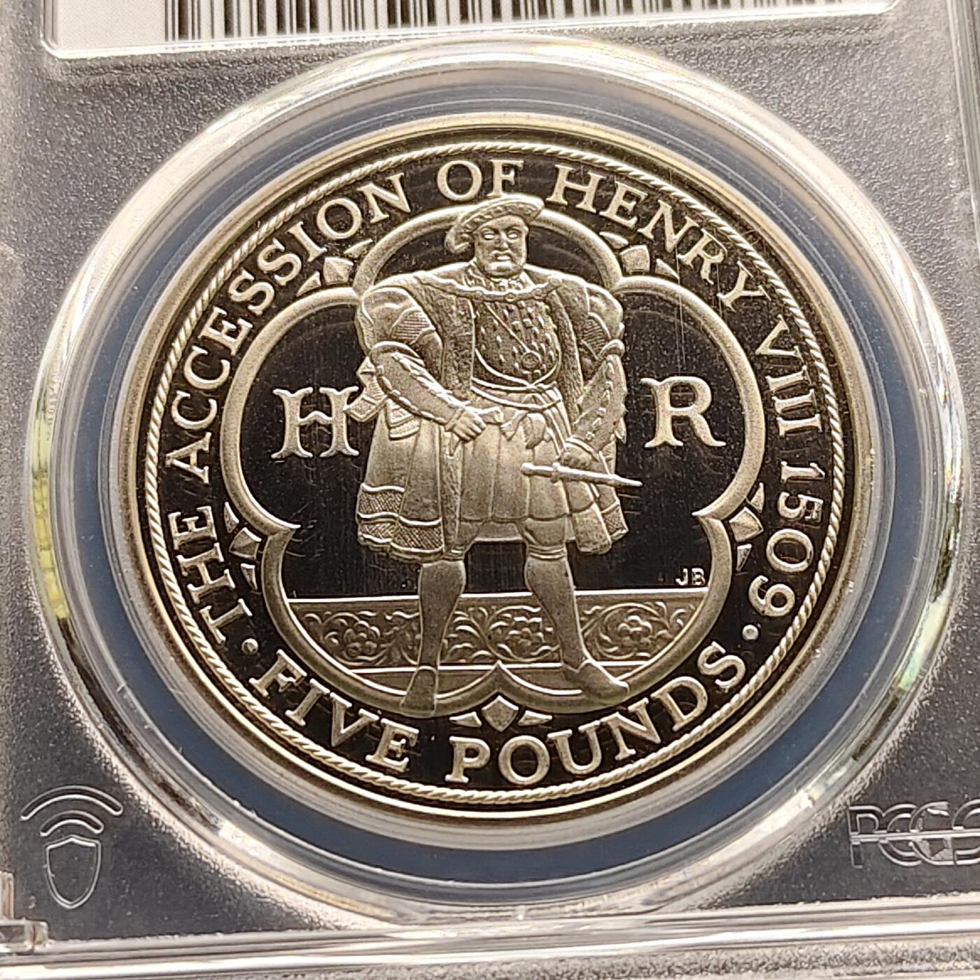 【全场包邮】纯粹捡漏拍493场 【收藏级】英国2009年5镑亨利八世登基500周年克朗型精制纪念币-PCGS PR69 DCAM（更高分仅2枚）