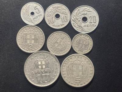 邮泉阁限时拍卖第三十九场 欧洲专场（硬币在国外。请付邮费6元。） 希腊王国保罗国王8枚