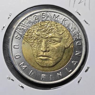 KK钱币收藏小铺  第399期  百期特拍（四拍之三）2月预留时间 周末发货 -  2001芬兰25马克双色币纪念币 首届滑雪锦标赛纪念