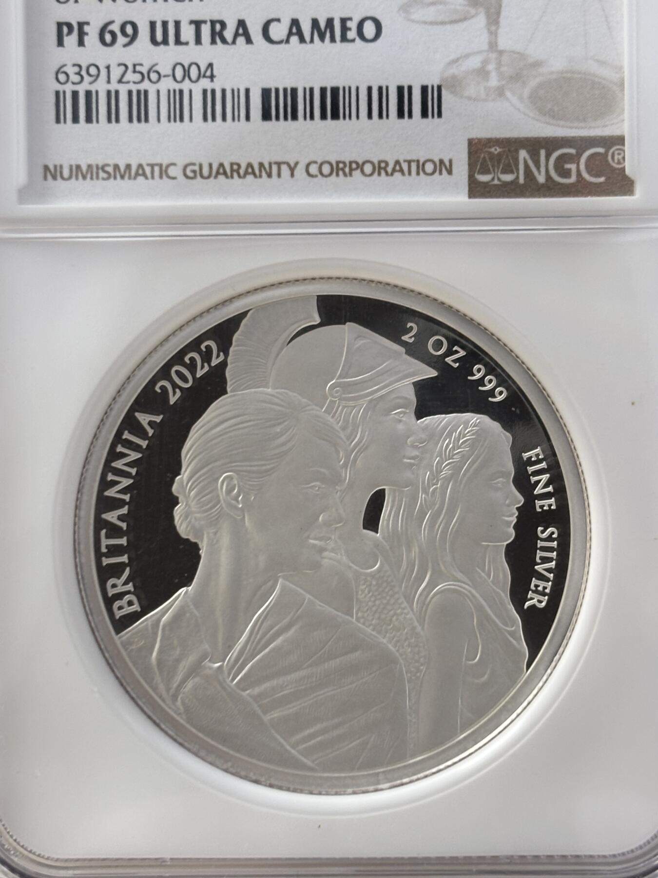 第187期拍卖  英国2022年不列颠女神时代女性2盎司精制加厚银币NGC-PF69,999银，发行550枚