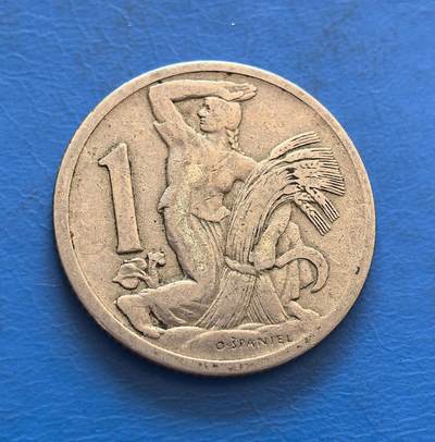 外国优质银币非洲美洲币，周六九点倒数截拍，满百包邮，持续收拍 - 捷克斯洛伐克 1924 年1 克朗，正面绘持麦穗的丰收女神（农业符号），背面展国徽雄狮 +“REPUBLIKA ČESKOSLOVENSKÁ”，金属币承载建国初期货币文化，兼具地域符号与古典纹饰收藏价值。