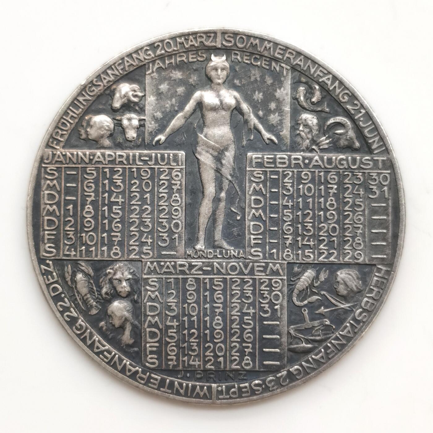 博洋堂世界钱币拍卖第156期（全场包邮） 1936年奥地利日历大银章，直径40mm，边缘900银标，UNC品相