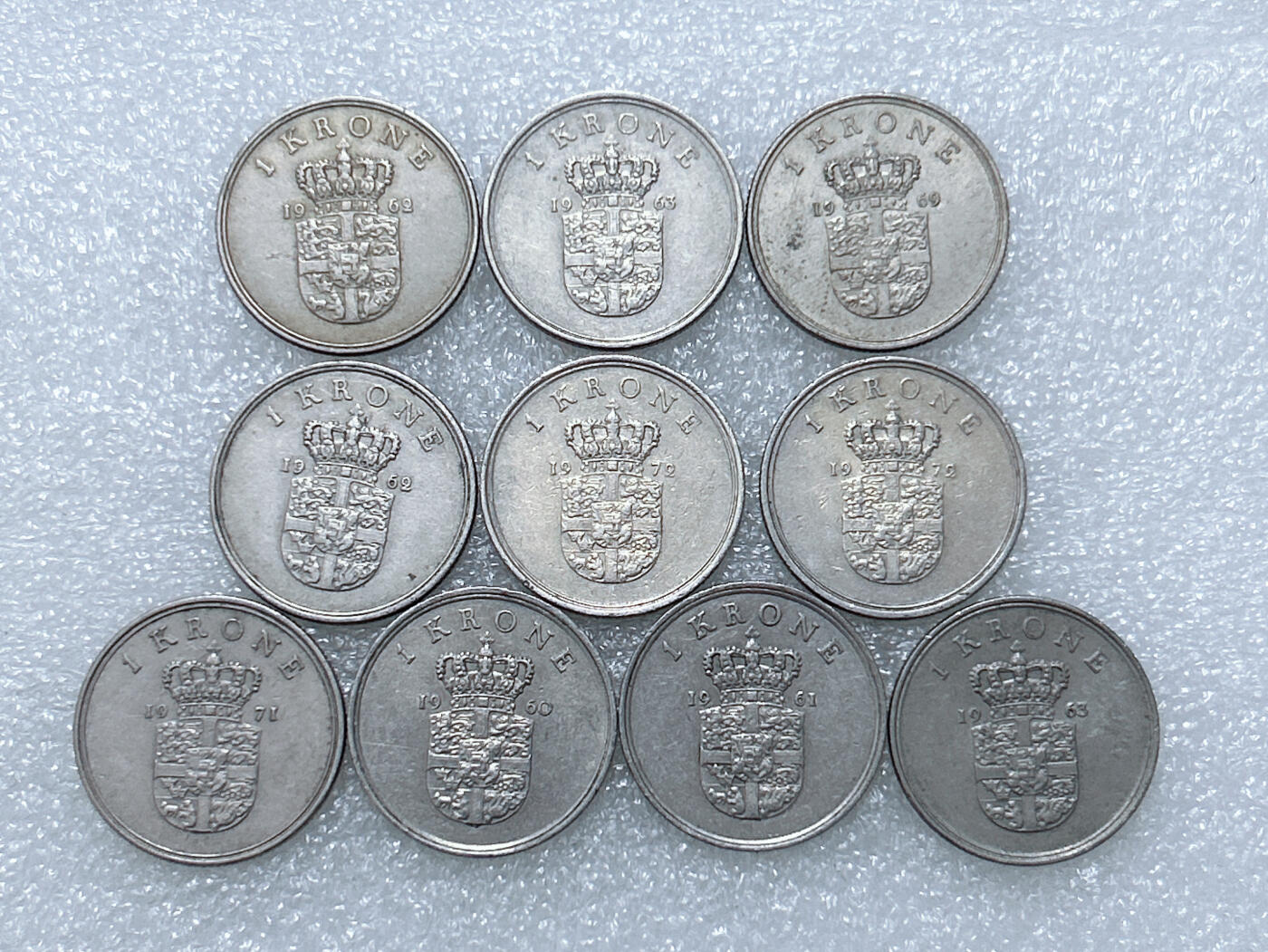 第一海外回流一元起拍收藏 散集专场  第288期 丹麦1克朗硬币 弗雷德里克九世头像 10枚