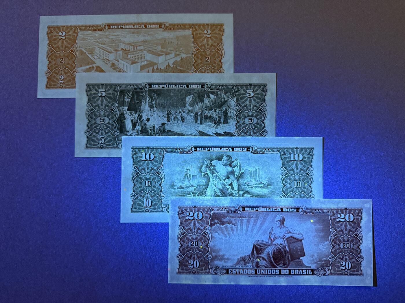 《艾美收藏》第228期-1.11周日外币精品 巴西2、5、10、20克鲁塞罗4张 AU-UNC 全程无4