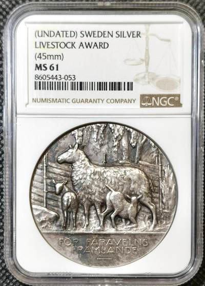 “甄选寰宇 · 臻藏岁华”新年精品场（直播拍卖）-甄臻铺-世界币章拍卖（第47期）送拍享返佣金等优惠多多 - NGC-MS61 瑞典19世纪畜牧业推广牧羊大银章，高浮雕，五彩包浆，直径45mm