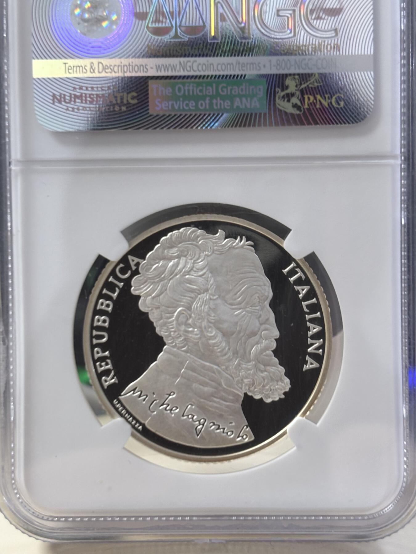 第187期拍卖 意大利2012年开朗基罗和大卫像精制纪念银币NGC-PF69原盒证书，925银，22克，发行17000枚