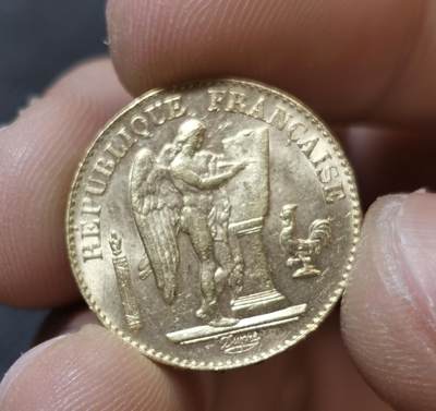 “甄选寰宇 · 臻藏岁华”新年精品场（直播拍卖）-甄臻铺-世界币章拍卖（第47期）送拍享返佣金等优惠多多 - 法国1897年幸运天使20法郎金币 BU状态转光好品，可以出分的状态，背面打出镜面质感，非常值得入藏的经典款，重6.4g，细节见图