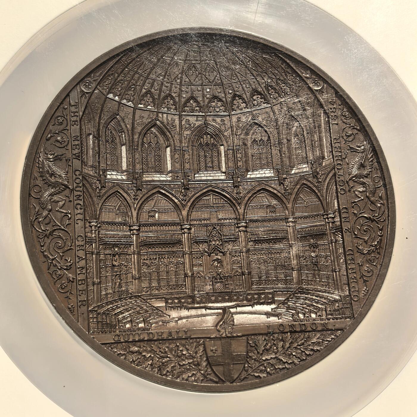 博洋堂世界钱币拍卖第156期（全场包邮） NGC MS65 英国1884年伦敦新市政厅落成启用纪念章，发行量仅三四百枚