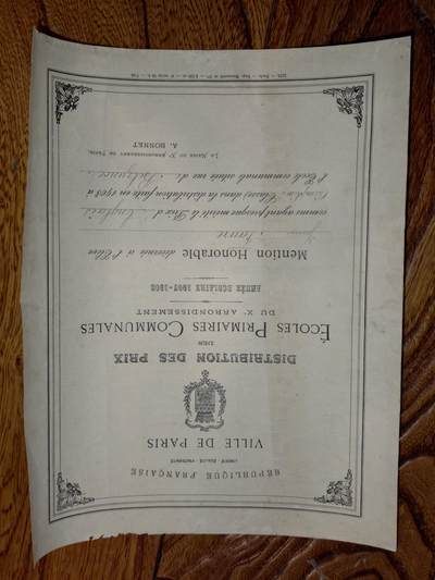 凯旋世界勋赏（第21期冬季大拍）（欢迎送拍）（对拍品有疑问请询问客服，不接受到手刀，出价默认拍品品相。请认真阅读拍卖规则！出价默认已认可！）（收到货请录制开箱视频，无视频概不处理问题。） - 1914年法国贝济耶考古、科学与文学协会颁发的法语诗歌竞赛获奖证书，是地方文化学术组织对文学创作的表彰凭证