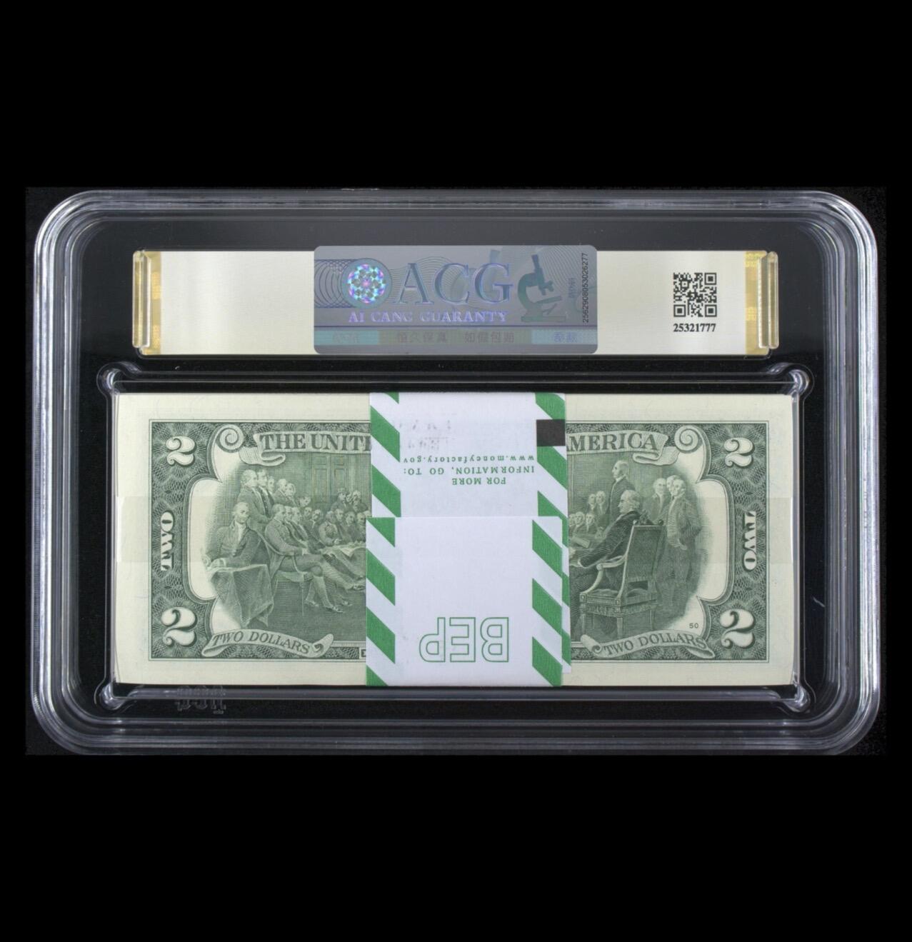 【礼羽收藏】🌏世界钱币拍卖第119期 2013年美国2美元补号 标准100连号 无47 爱藏综合评级68（永恒号63张 双喜号9张）