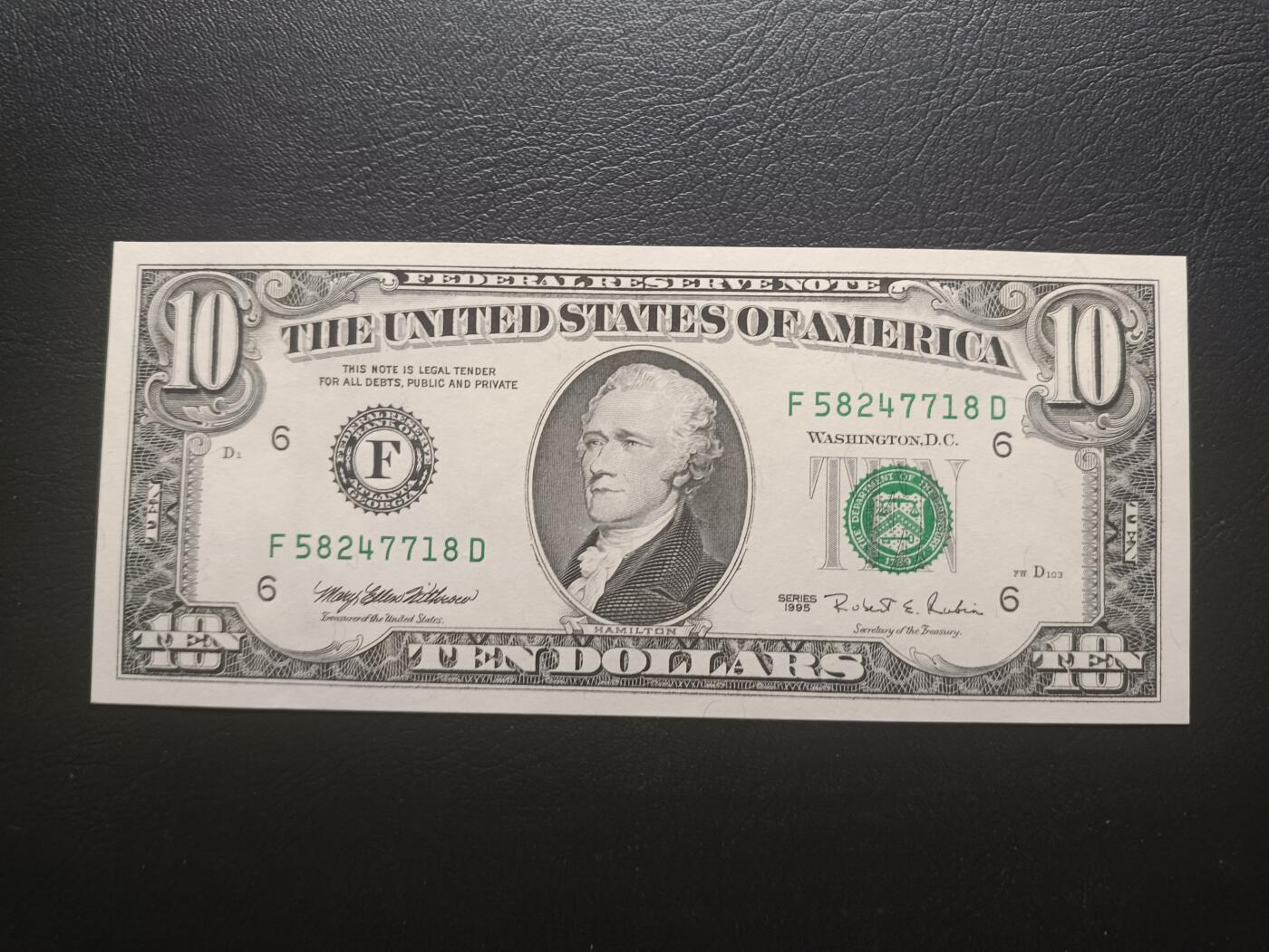 2026一月第二期，总212期 美国1995年版10元UNC，佐治亚州亚特兰大联邦储备区印刷