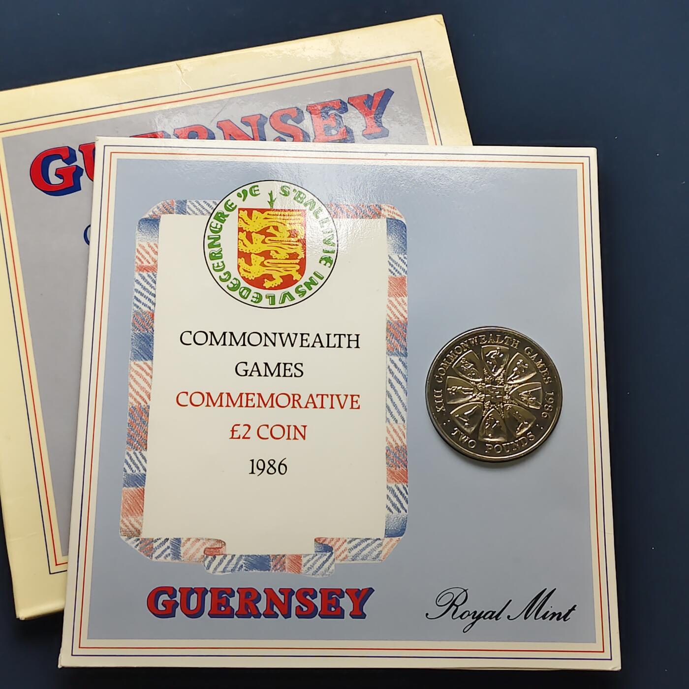 【全场包邮】纯粹捡漏拍492场【封装套币专场】-注意佣金 根西1986年2镑爱丁堡英联邦运动会官方卡装克朗型纪念币