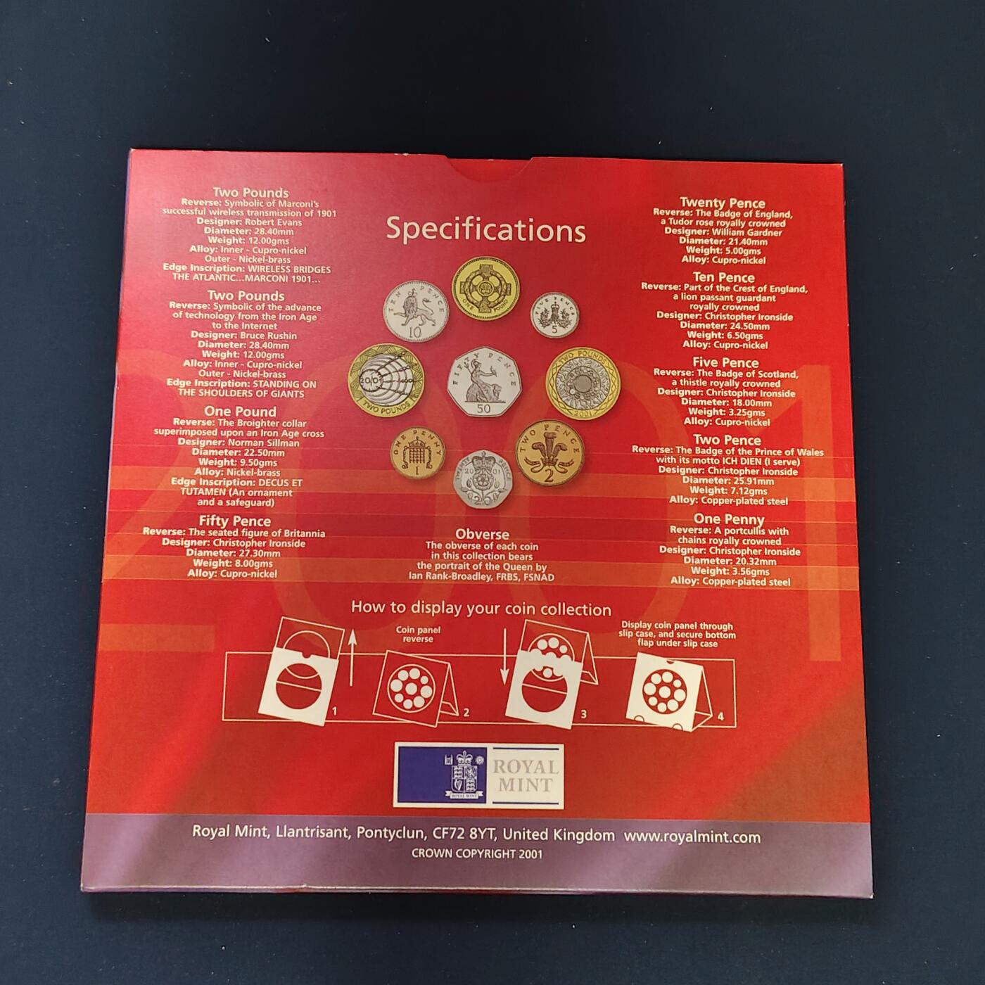 【全场包邮】纯粹捡漏拍492场【封装套币专场】-注意佣金 英国2001年官方封装套币-2镑马可尼电报+2镑机械时代+1镑凯尔特十字+流通套币