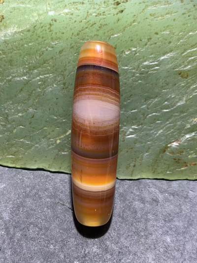 高玉化千层纹巴西玛瑙随形通货桶珠一个，， - 高玉化千层纹巴西玛瑙随形通货桶珠一个，，